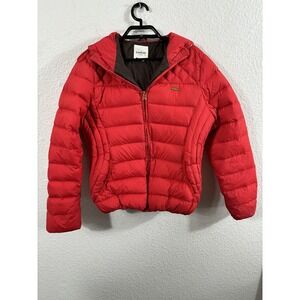 Bebe Jacket Womens Large Red Hooded Puffer Nylon Quilted Short Coat Winter Y2K